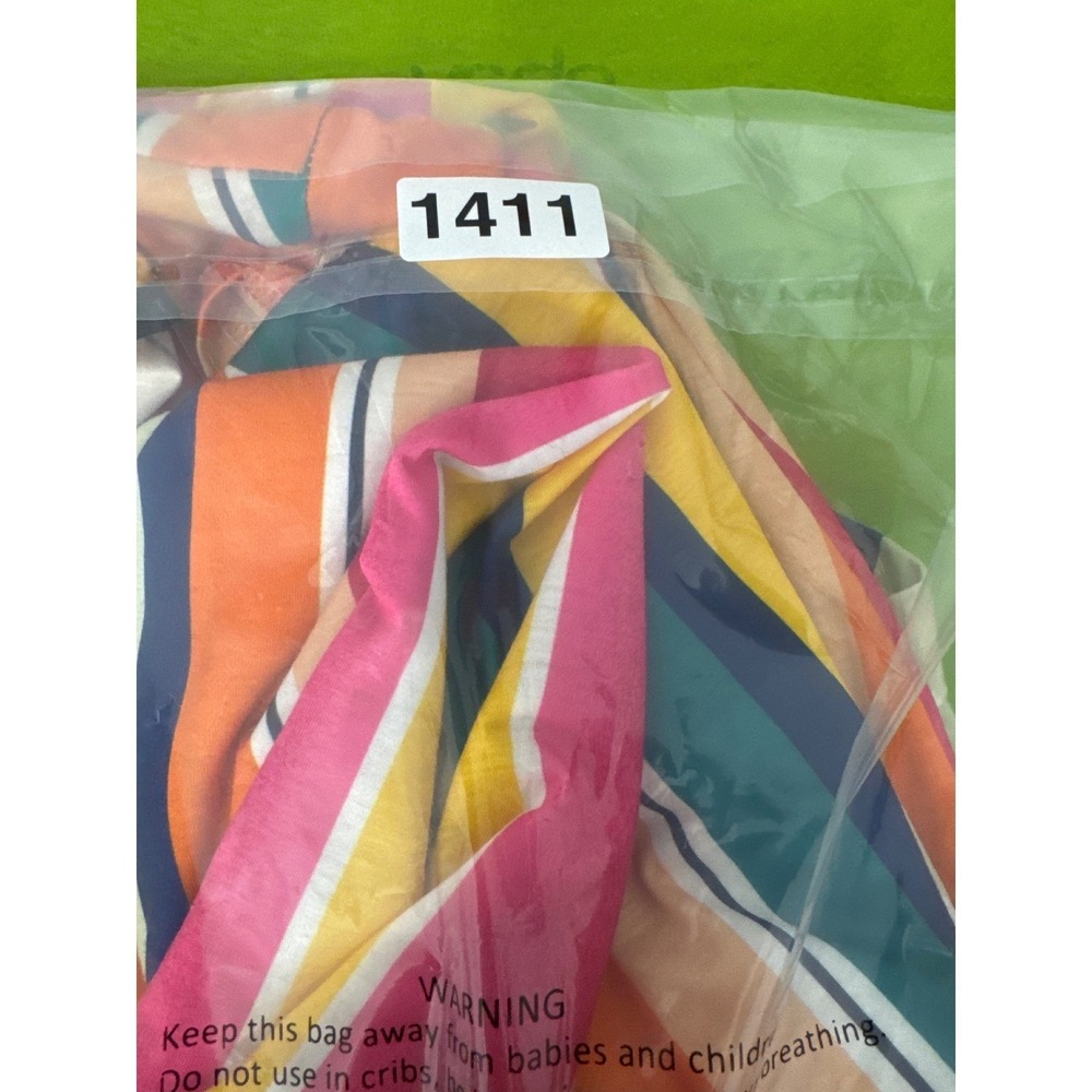 OUGES Striped Wrap Dress Womens Medium Multicolor Excellent Pockets V-Neck - Picture 10 of 10